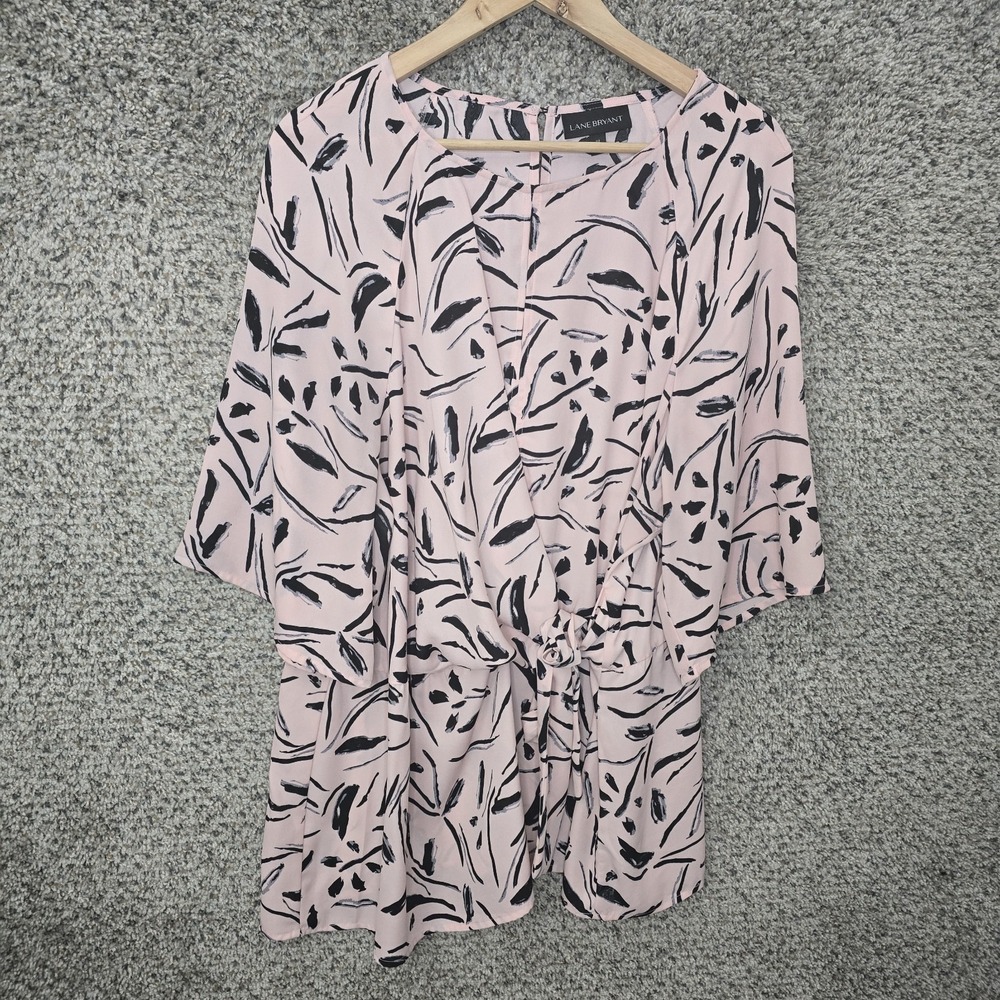 Lane Bryant Top Womens Plus 22 Pink Printed Sheer Tie Front Blouse Casual Ladies